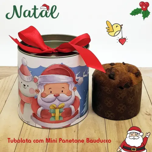 Tubolata com Mini Panetone Bauducco Papai Noel Aquarela