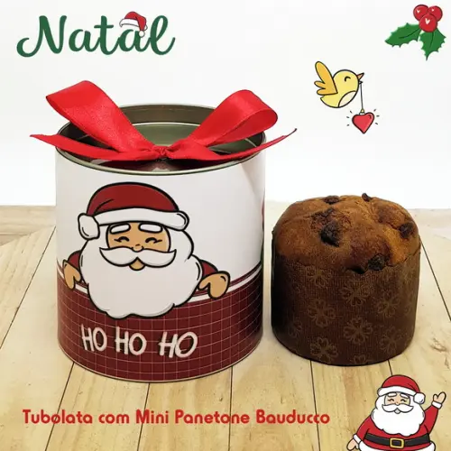Tubolata com Mini Panetone Bauducco Papai Noel Ho Ho Ho