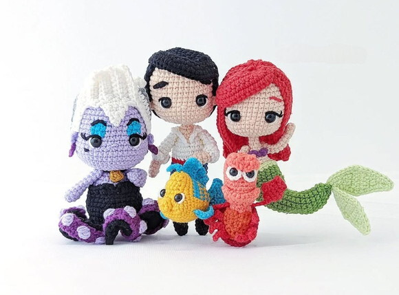 a Pequena Sereia em Amigurumi (combo com 6 Personagens)