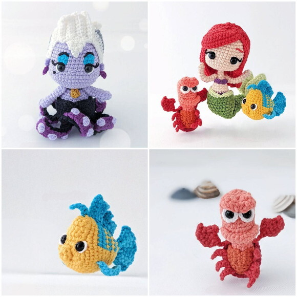 a Pequena Sereia em Amigurumi (combo com 6 Personagens)