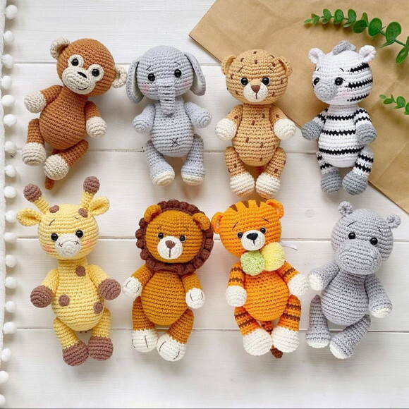 Animais do Safári em Amigurumi