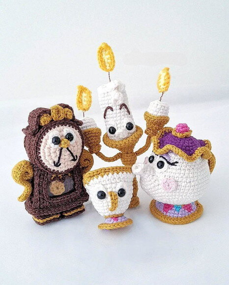 a Bela e a Fera, Kit com 6 Personagens Amigurumi/crochê