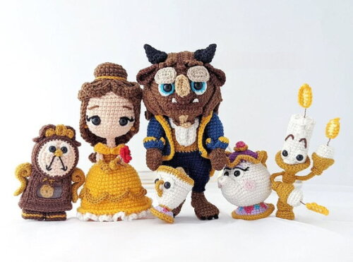 a Bela e a Fera, Kit com 6 Personagens Amigurumi/crochê