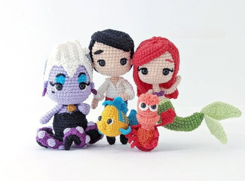 a Pequena Sereia em Amigurumi (combo com 6 Personagens)