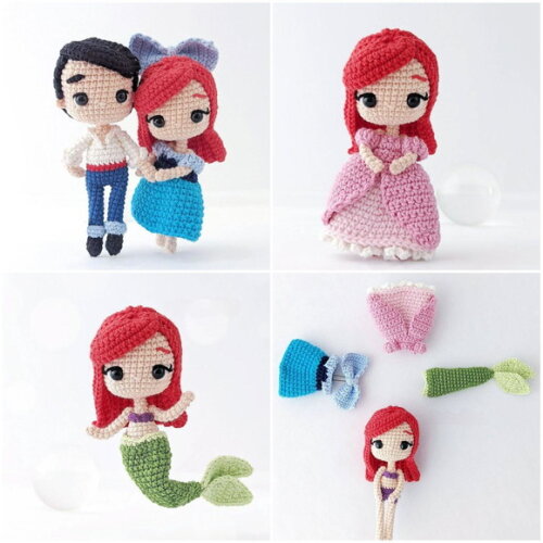 a Pequena Sereia em Amigurumi (combo com 6 Personagens)