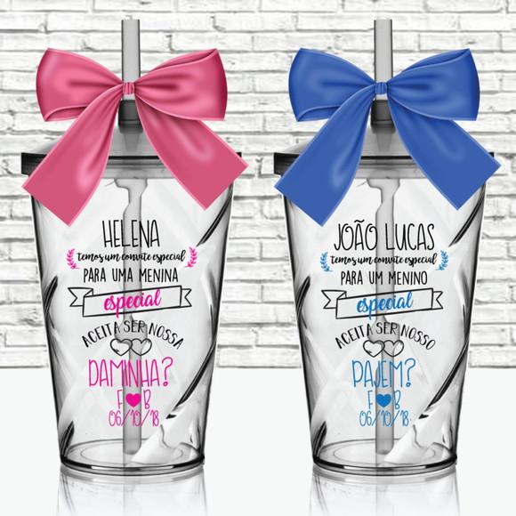 Kit 2 Copos Convite Daminha Pajem Florista Lembrancinha