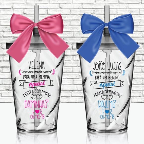Kit 7 Copos Convite Daminha Pajem Florista Lembrancinha