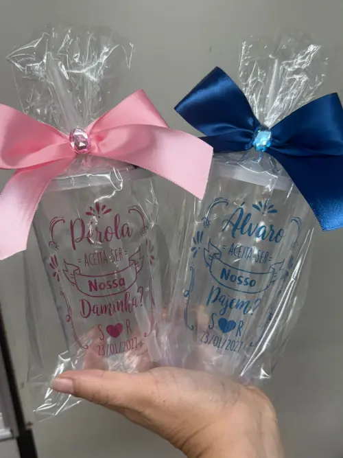 Kit 2 Copos Convite Daminha Pajem Florista Lembrancinha