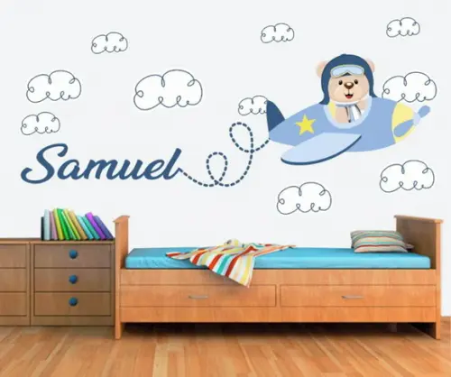 Adesivo de Parede Infantil Ursinho Aviador