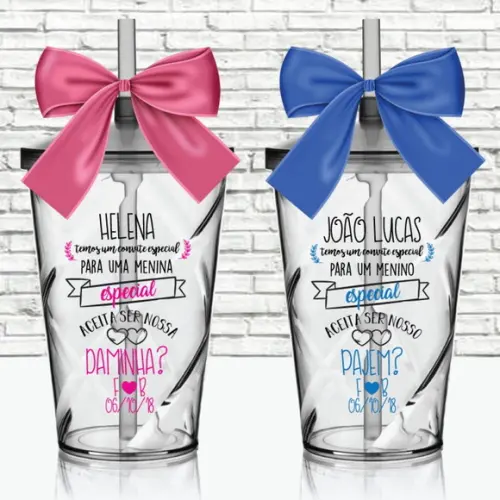 Kit 7 Copos Convite Daminha Pajem Florista Lembrancinha