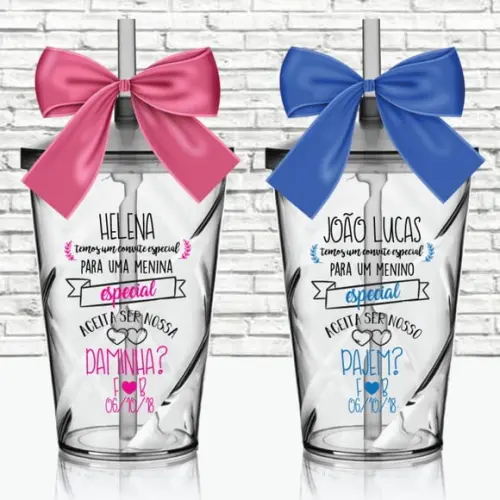 Kit 2 Copos Convite Daminha Pajem Florista Lembrancinha