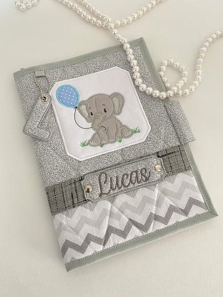 Capa Carteira de Vacina e Documentos - Elefante cinza