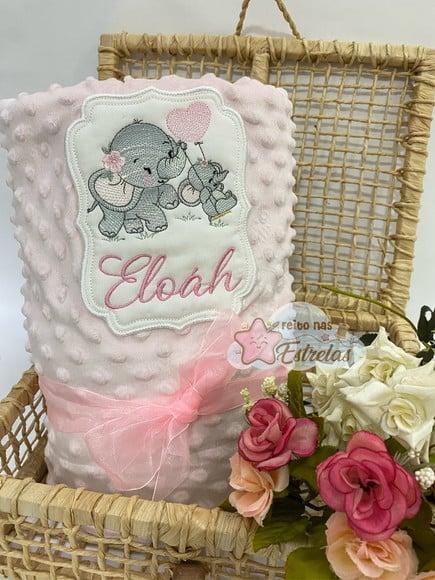 Cobertor para bebê personalizado pipoquinha elefante
