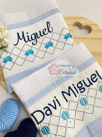Fralda de Boca -barrado Bordado Kit com 2
