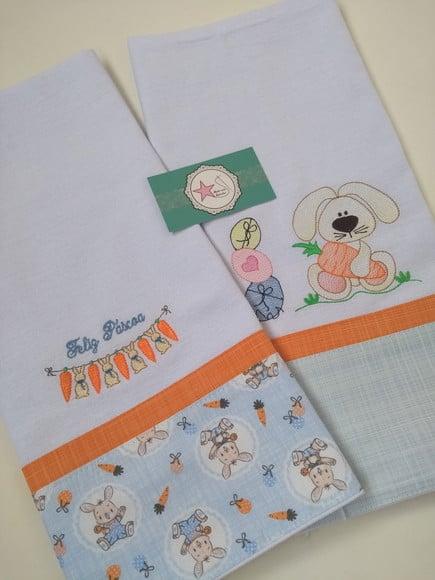 Pano de Prato Páscoa Bordado - Kit 2 peças
