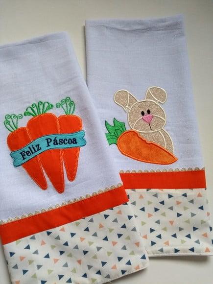 Panos de Prato Páscoa - Kit com 2 peças bordadas