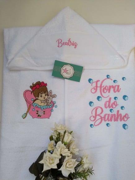 Toalha de Banho Bebê com capuz Hora do Banho Menina