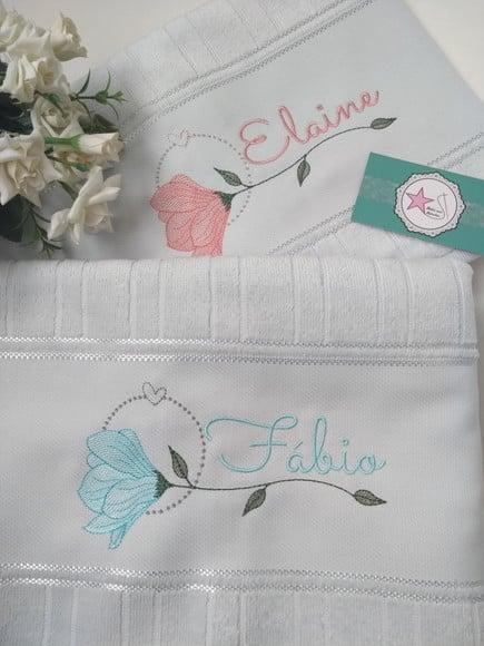 Toalha De Banho Bordada Kit Com 2