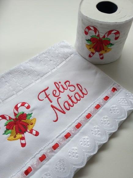 Toalha lavabo e porta papel higiênico Natal - kit 2 peças