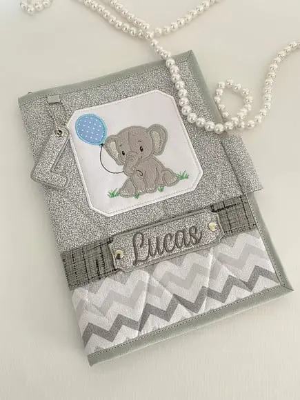 Capa Carteira de Vacina e Documentos - Elefante cinza