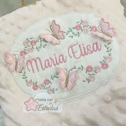 Cobertor para Bebê Pipoquinha Personalizado Borboletas