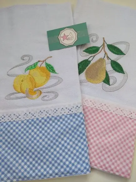 Pano de prato Bordado Frutas - kit com 2