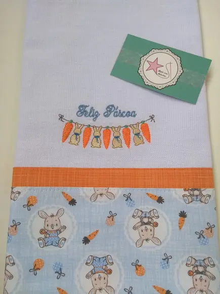 Pano de Prato Páscoa Bordado - Kit 2 peças
