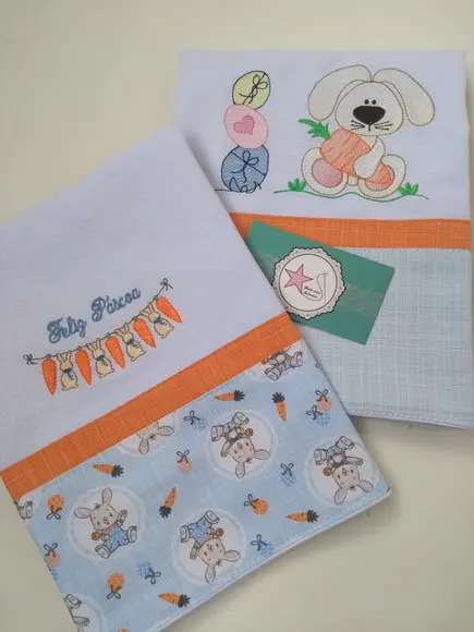Pano de Prato Páscoa Bordado - Kit 2 peças