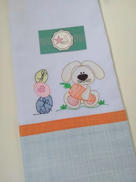 Pano de Prato Páscoa Bordado - Kit 2 peças