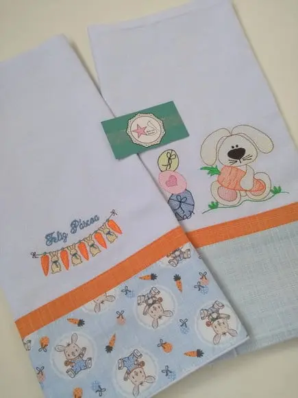Pano de Prato Páscoa Bordado - Kit 2 peças
