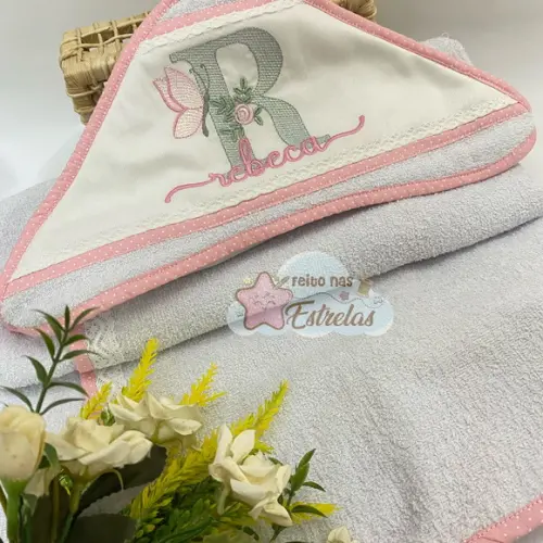Toalha de Banho Bebê com Capuz Baby Bordado