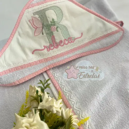 Toalha de Banho Bebê com Capuz Baby Bordado