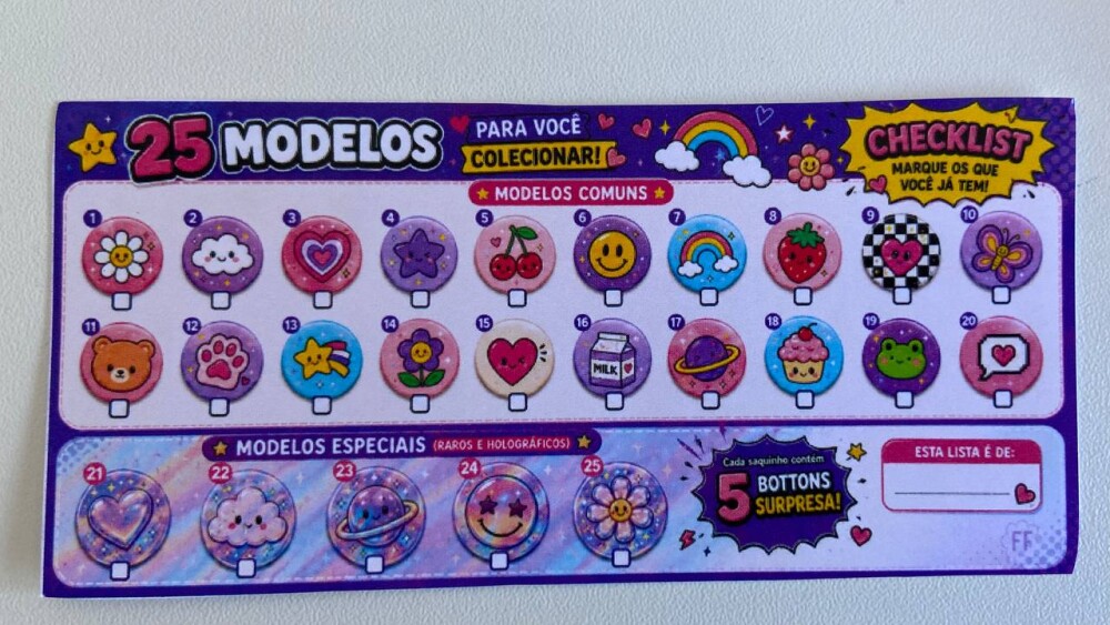 Saquinho Surpresa de Bottons Personalizados – 5 Bottons Exclusi
