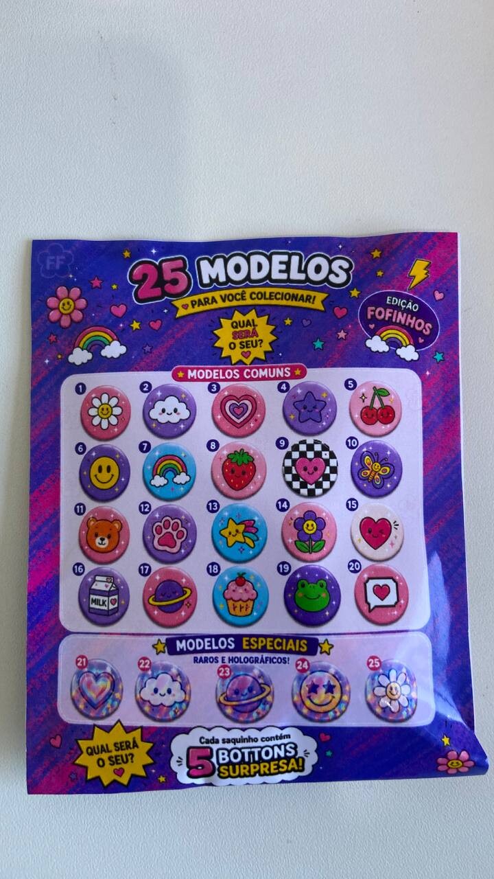 Saquinho Surpresa de Bottons Personalizados – 5 Bottons Exclusi