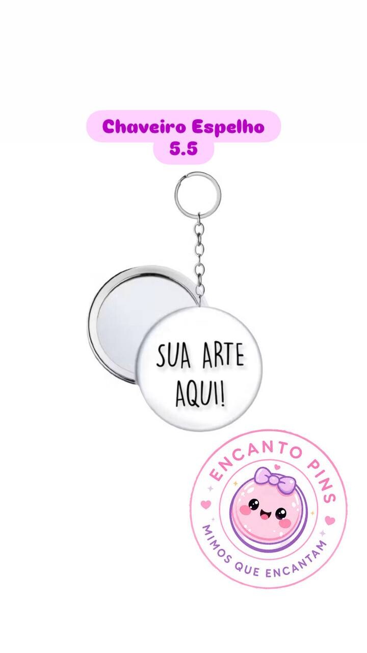 Chaveiro de Espelho com Pompom Personalizado para Presentes