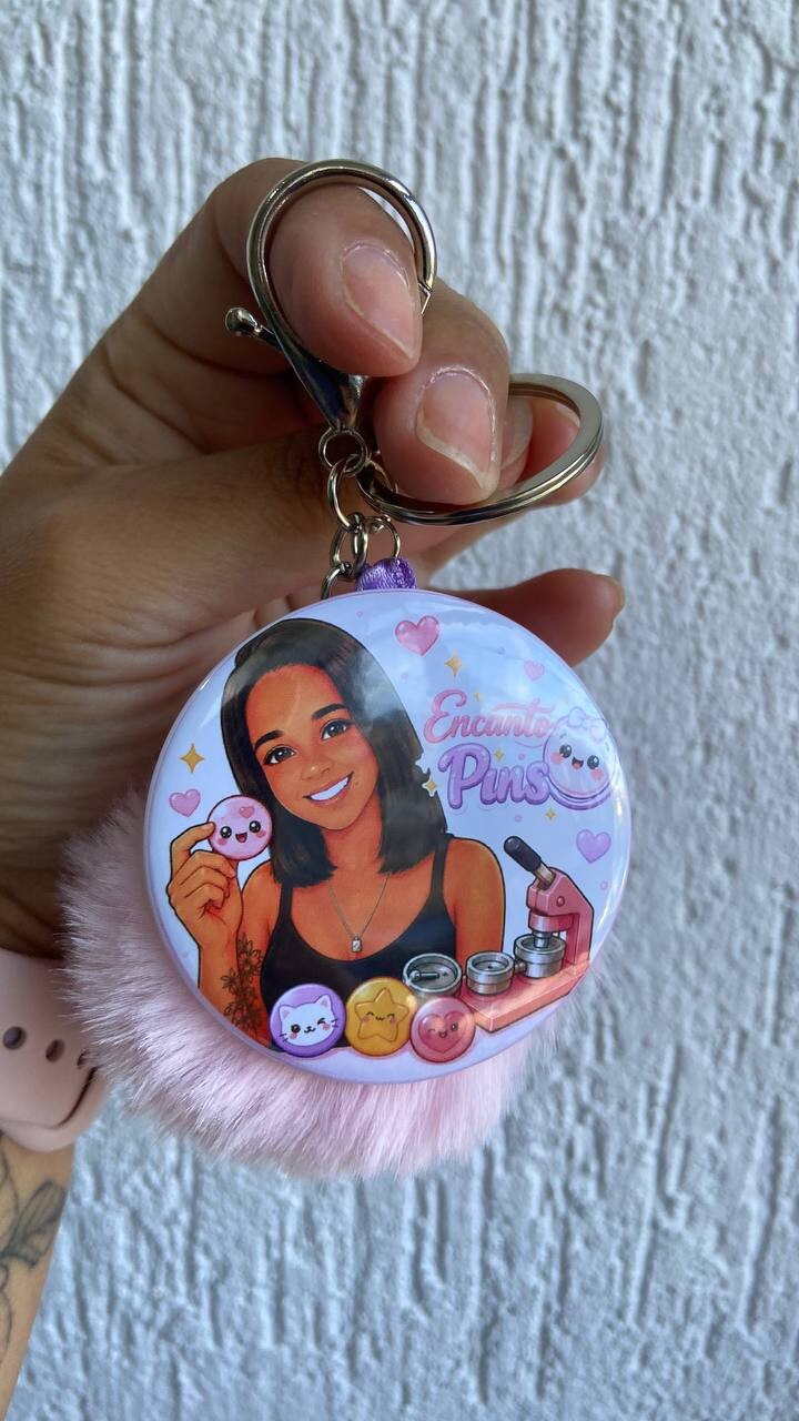 Chaveiro de Espelho com Pompom Personalizado para Presentes