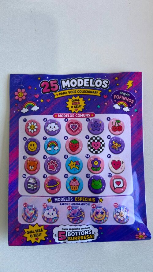 Saquinho Surpresa de Bottons Personalizados – 5 Bottons Exclusi
