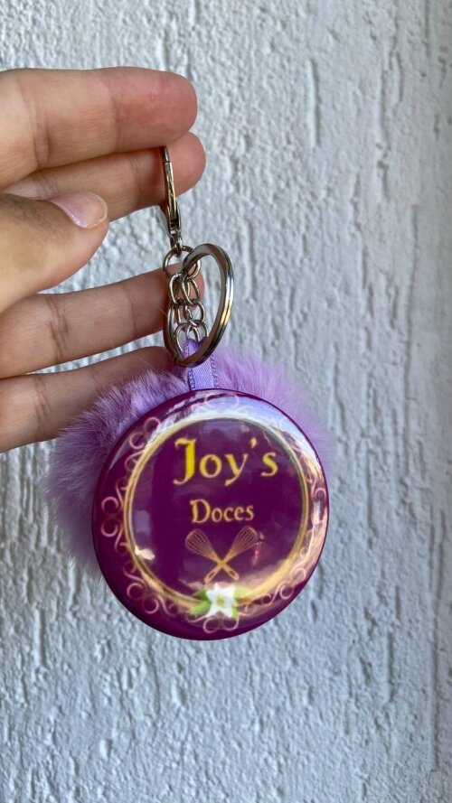 Chaveiro de Espelho com Pompom Personalizado para Presentes