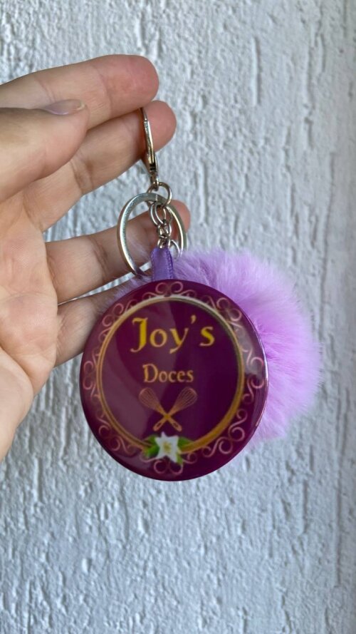 Chaveiro de Espelho com Pompom Personalizado para Presentes