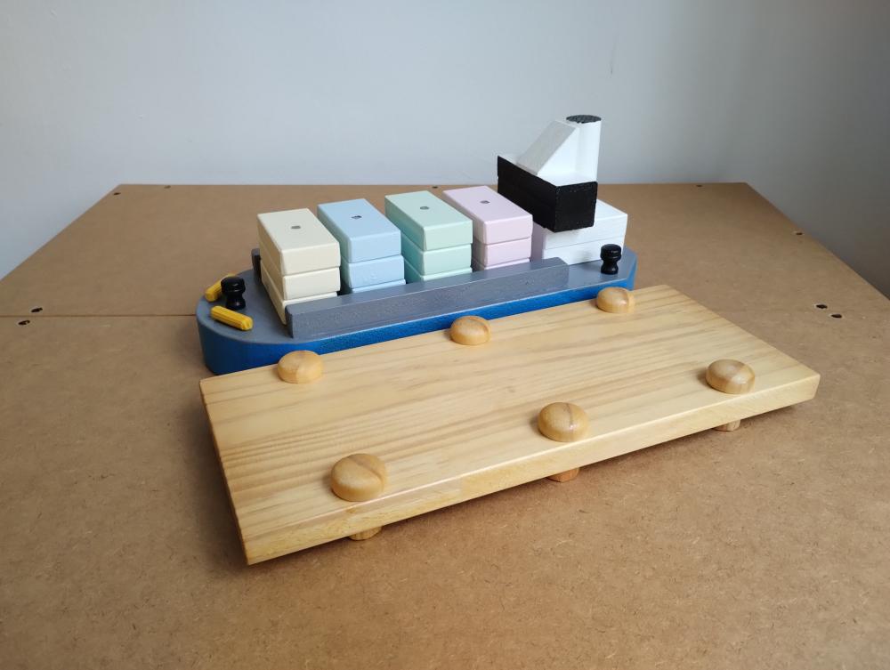 Navio Cargueiro Madeira Magnético Educativo STEM Montessori