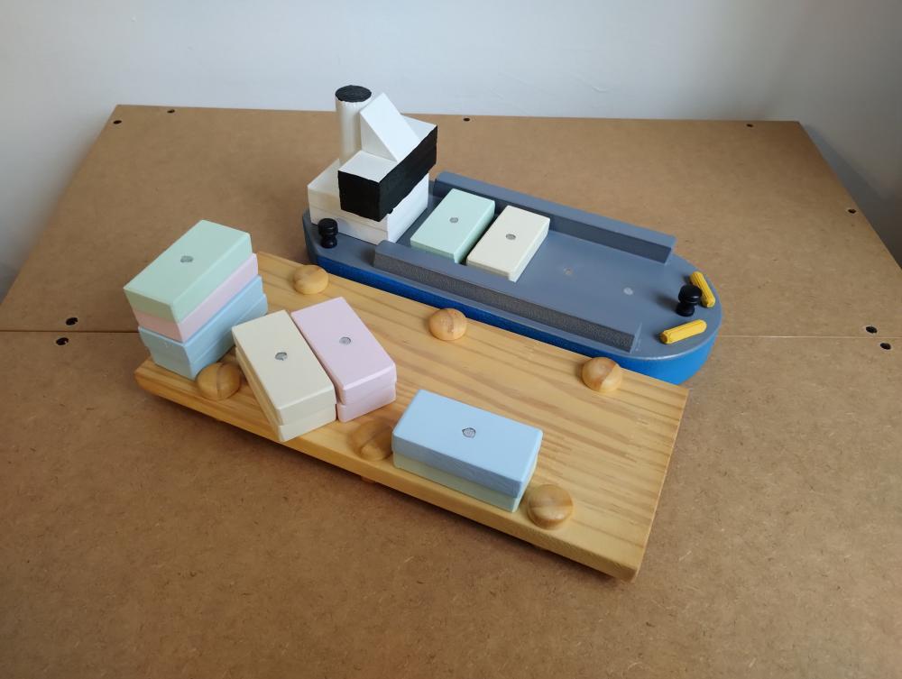 Navio Cargueiro Madeira Magnético Educativo STEM Montessori