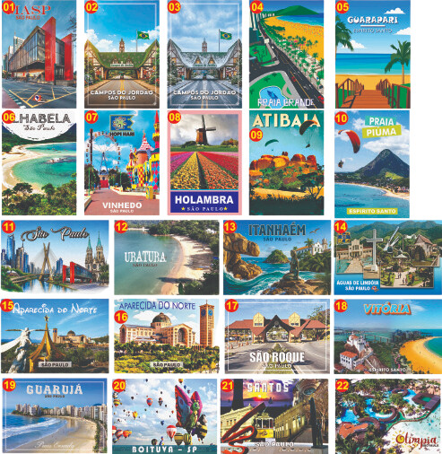 Ímãs de geladeira Cidades e praias turisticas, monumentos, parq