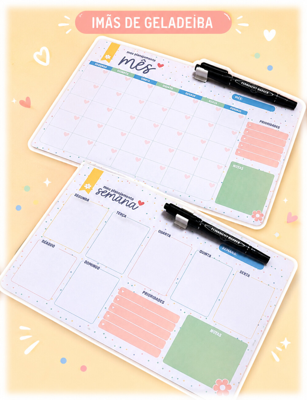 Planner Semanal ou Mensal magnético (imã de geladeira)
