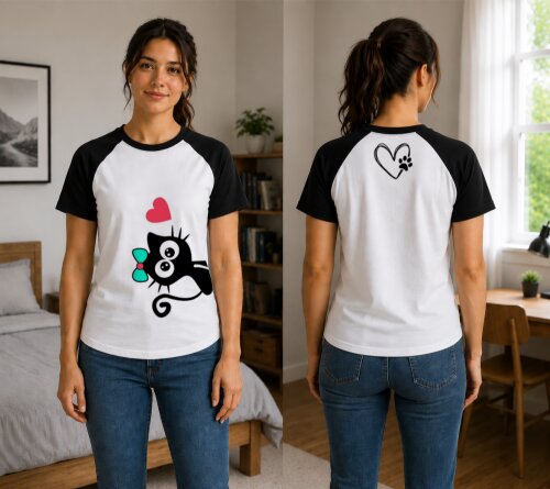 Camiseta Gatinho Raglan