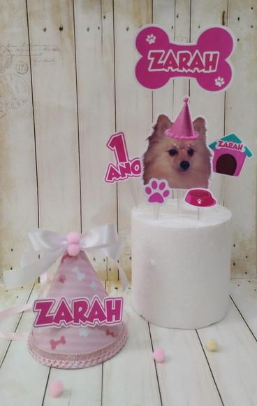 Kit Aniversário Cachorro Chapeuzinho, Topper e Bandeirola