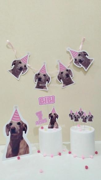 Kit Bandeirola com Foto, Topper e Display com Foto Cachorro