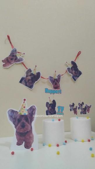 Kit Bandeirola com Foto, Topper e Display com Foto Cachorro