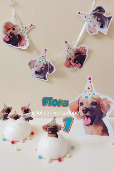 Kit Bandeirola com Foto, Topper e Display com Foto Flora
