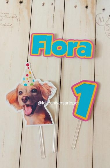 Kit Bandeirola com Foto, Topper e Display com Foto Flora