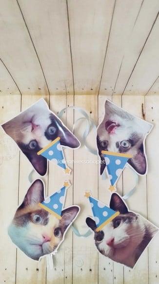 Kit Bandeirola com Foto, Topper e Display com Foto Gato